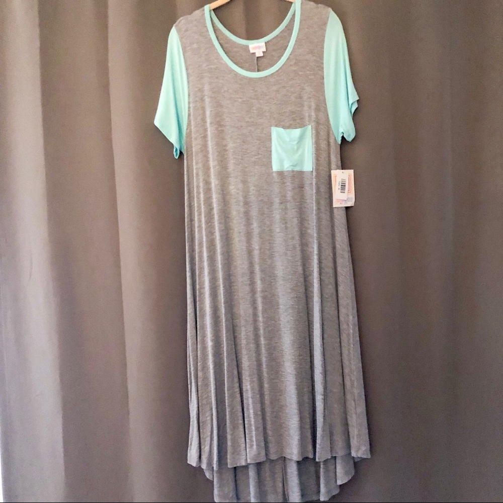 🟣 LULAROE Carly swing Dress Gray colorblock M NWT
